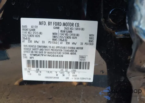 2022 Ford Explorer Limited from USA, damaged, VIN 1FMSK7FH1NGB34339